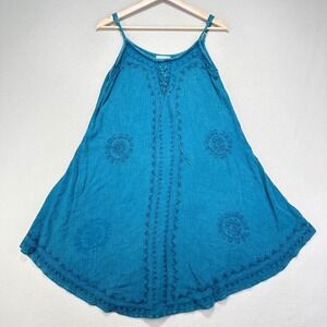 Earthbound Dress Womens S Blue Flowy Hippie Natural Hippie Short Mini Tank